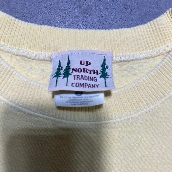 Vintage 90s "At The Cabin" Embroidered Crewneck Women's Large Yellow Sweatshirt - Picture 4 of 5